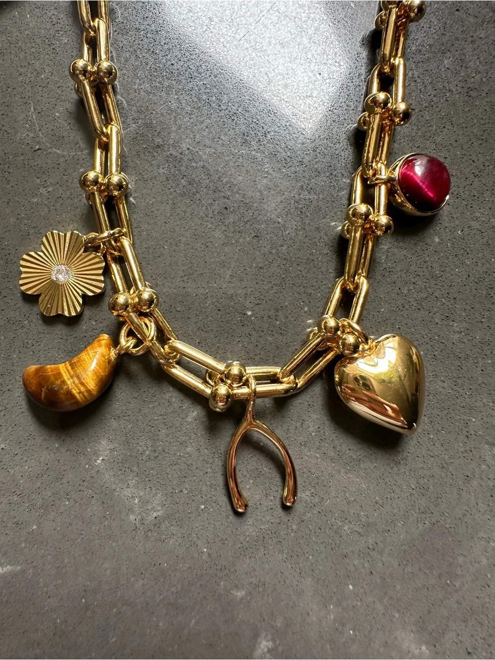 NWT Madewell Semiprecious U-Link Charm Necklace Antique Gold NY853 - Picture 2 of 5